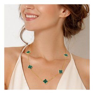 Tigerstars Dazzling Green Quatrefoil Clover Long Chain Link Statement Necklace